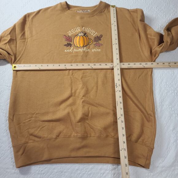 Love in Faith sweatshirt Jesus Christ & Pumpkin Spice New Brown Size Large fall - Picture 4 of 8